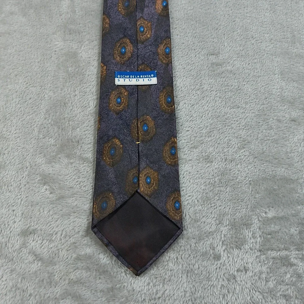 Vintage Oscar de la Renta Studio Tie Mens  90s Peacock Feather Old Money